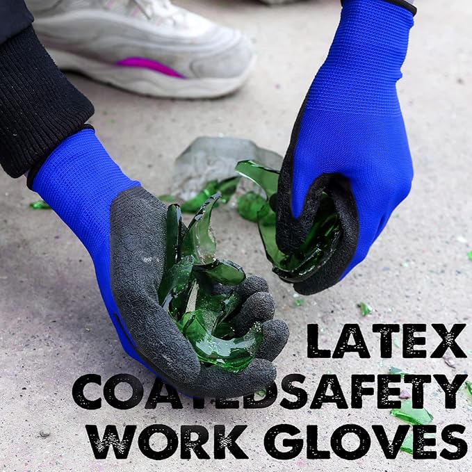 Evridwear Crinkle Latex Rubber Hand Coated Safety Work Gloves for Men Women General Multi Use Construction Warehouse Gardening Assembly Landscaping (L-Size) Blue 120 Pairs Pack
