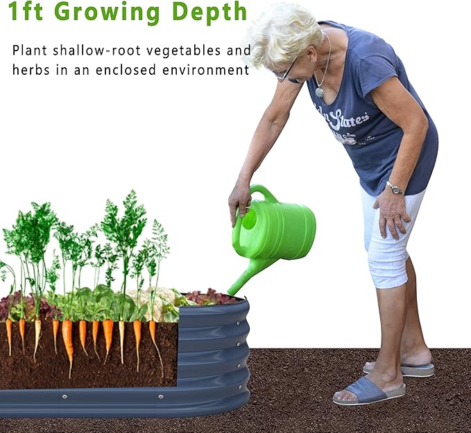 KFN 4x1.8x1FT Galvanized Raised Garden Bed,Raised Garden Bed Kit-Oval Metal Vegetable Box,Large Planter Flower Boxes Outdoor,Planting for Vegetables,Flower,Herb,Grey,0.7mm