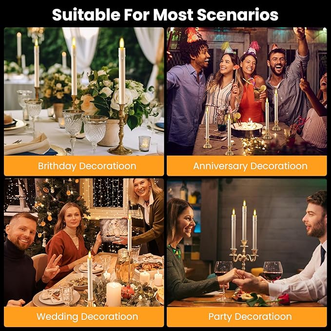 JOSU 6 Pack Flameless Candles with Remote Control Timer, Flickering LED Taper Candles Battery Operated, Christmas Window Light for Candleholder for Home Decor Thanksgiving Wedding Decoration