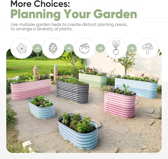 KING BIRD Raised Garden Bed 2.85 ft Tall 6 in 1 Galvanized Planter Garden Box Outdoor for Gardening, Deep Root Vegetables, Flowers Dark Grey 47.2X23.6X34.2 in