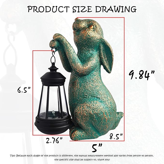 JOYBEE Garden Statues Rabbit with Solar Lantern Outdoor Decor-Rabbit Solar Figurines Lights Decorations for Patio Yard Lawn Ornaments-Gifts for Birthday Easter Housewarming