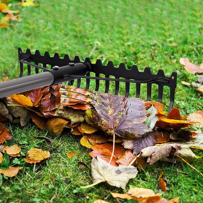 Walensee 5.4FT Bow Rake Heavy Duty Garden Rake with Stainless Steel Handle, 17 Steel Tines Garden Tool for Loosening Soil Gathering Leaf Leveling Lawn Farming Land Management Yarn Thatch Rakes