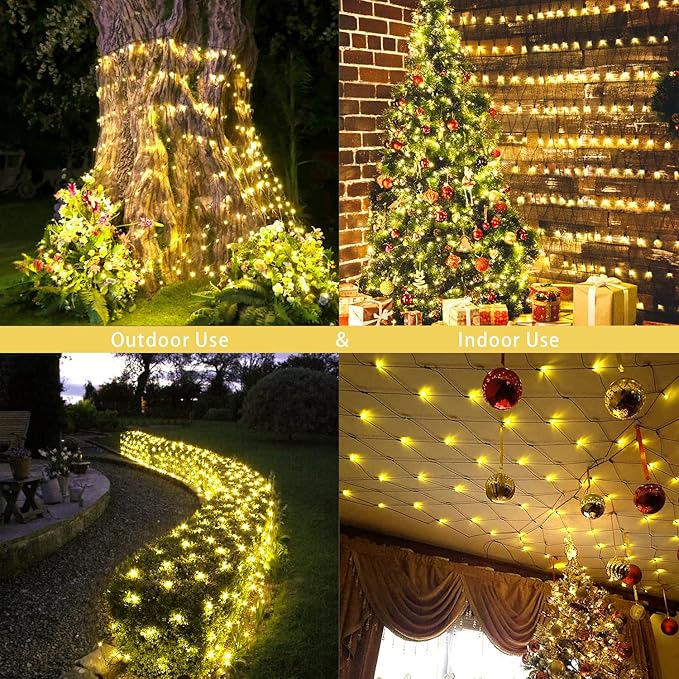 JMEXSUSS 360 LED Christmas Net Lights Outdoor Waterproof, Connectable 12ft x 5ft Net Lights Outdoor Mesh Lights with Remote, Plug in Warm White Net Lights for Bushes Shrubs Christmas Decorations