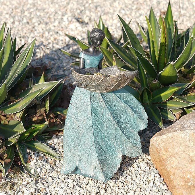 DiliComing Fairy Garden Statue Bird Feeder - 12 Inch Fairy Statue for Home Decoration, Resin Outdoor Statues for Garden Decoration, Best Bird Feeder Garden Gift for Women 12 x 7.5 x 5 Inch