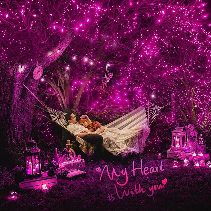 2 Pack 400 LED Solar Pink String Lights Valentine Decor, 8 Modes Solar String Lights for Outside, Waterproof and Solar Powered Outdoor Lights for Valentine Yard Garden Tree Wedding Party (Pink)