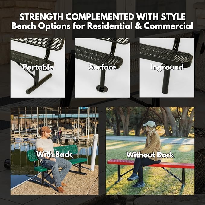 Heavy-Duty Outdoor Bench Thermoplastic Coated, Expanded Metal, Commercial-Grade Seating, Made in America (Surface with Back, 8 Ft, Textured Copper)