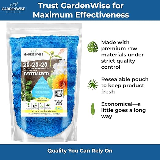20-20-20 Water-Soluble Fertilizer – Powder for Liquid Plant Food for Indoor & Outdoor Plants, Orchids, Vegetables, Lawns, Flowers – 20 20 20 Fertilizer (8 oz)