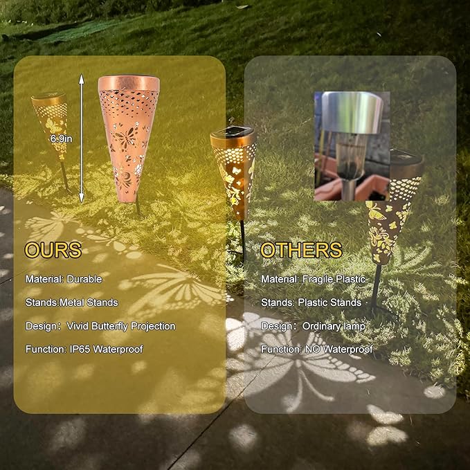 2 Pack Butterfly Solar Pathway Lights Outdoor,Metal Garden Decorations Outdoor Lights with Patterns and Warm Light,Waterproof Landscape Lighting for Path Patio Backyard Walkway Yard