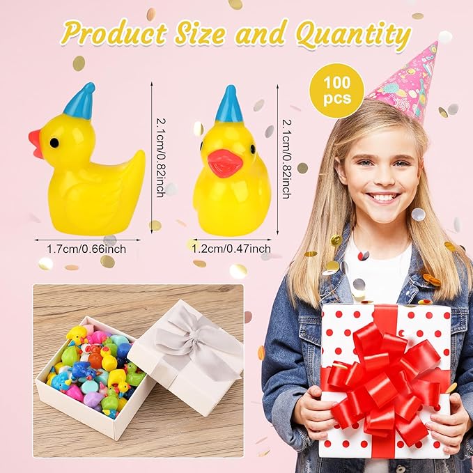 100 Pack Mini Resin Ducks, Multicolor Mini Ducks Wearing Party Hat, Tiny Duck Miniature Duck Figures Tiny Home Ornament for Micro Landscape Dollhouse Garden Aquarium Potted School Office