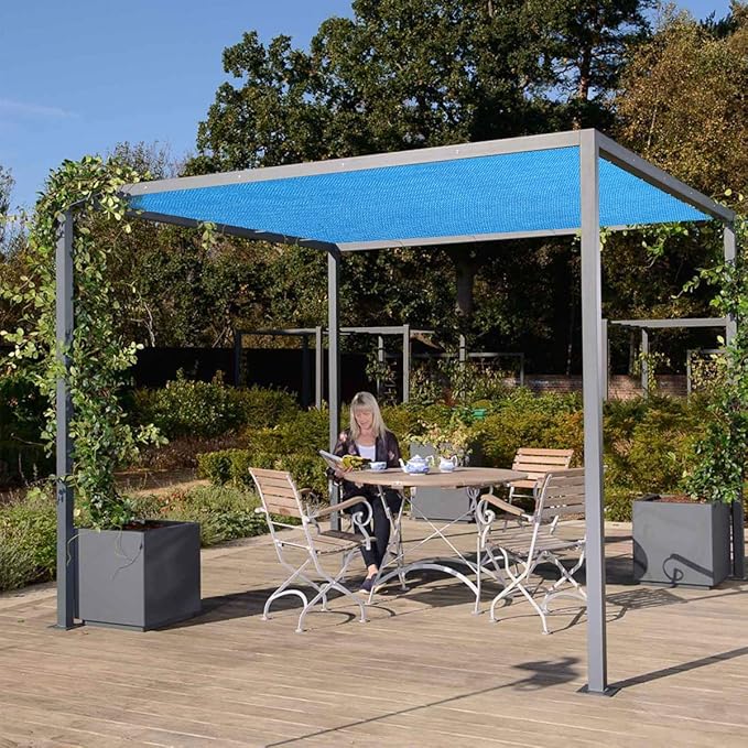 Eden's Decor Straight Flat-Edged Sun Shade Sail Rectangular 8' x 19' Blue UV-Blocking Outdoor Canopy Fabric Cloth Awning for Pergola Patio Garden Backyard Custom Size