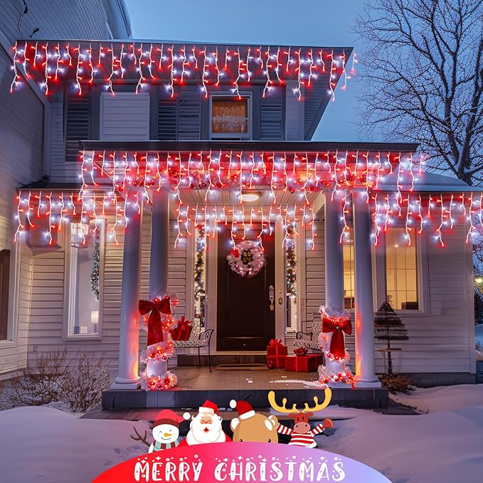 JMEXSUSS 38.8 Ft 400 LED Icicle Christmas Lights for Outside, 8 Modes Red and White Icicle String Lights Plug in with Remote, Christmas Lights Indoor Outdoor for Halloween Party Christmas Decoration