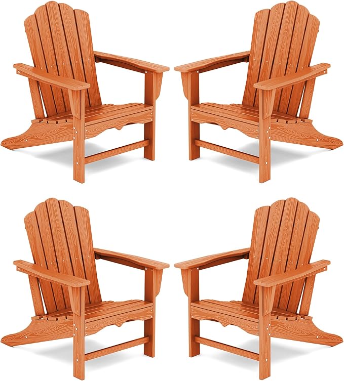 KINGYES HDPE Adirondack Chair Chair Set of 4, Classic All-Weather Adirondack Chair, Orange