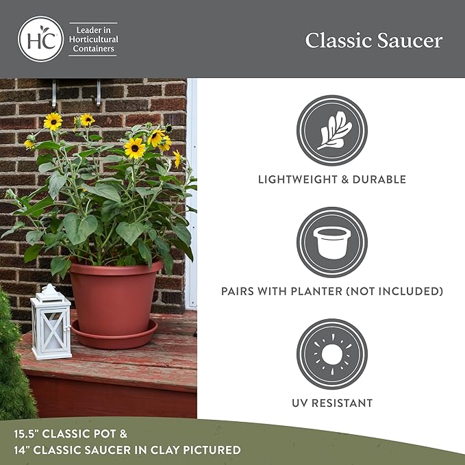 The HC Companies Flower Pot Saucers - Plastic Plant Saucer for Outdoors & Indoors - Traditional Design Plant Pot Trays for Water Drainage - Durable & Stylish Round Plant Tray (6-inch White)