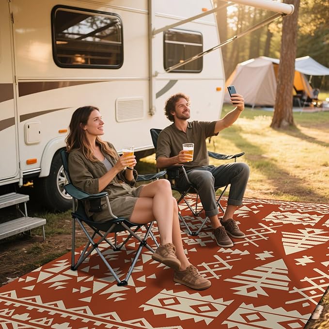 WILDROOTS 8x10 Feet Plastic Exotic Red Outdoor Rug, Stain Resistant Waterproof Reversible Outdoor Patio Rug, Fade Resistant Camping Rug