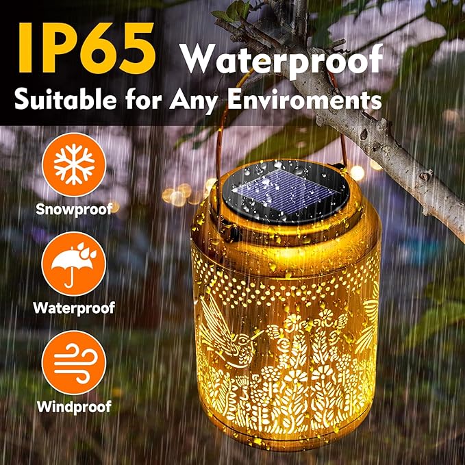 Hyrion Hummingbird Solar Lanterns Outdoor Waterproof Metal Hanging Lights, Garden Decor Gifts for Women, Mom, Grandma Solar Decorations for Yard, Patio, Backyard, Porch, Lawn, Tabletop, Walkway