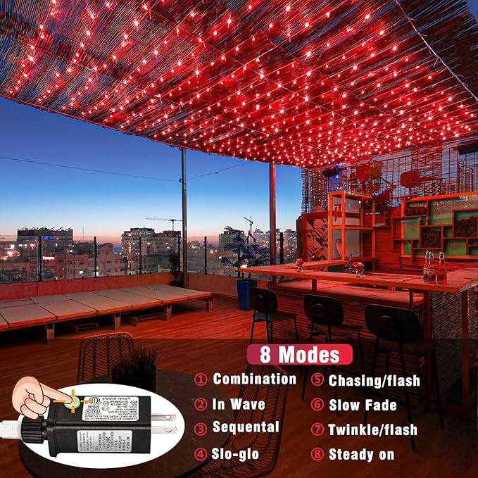 Vivideal 33ft Red Christmas String Lights Outdoor, 100 LED 8 Modes Clear Wire, Connectable Waterproof Plug-in Pink Christmas Tree Decor for Bedroom Indoor Outdoor