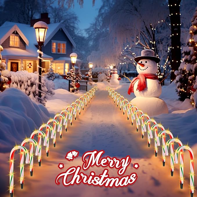 10" Christmas Candy Cane Pathway Lights, Set of 10 Pack Christmas Outdoor Decorations Candy Cane Lights Red & Green