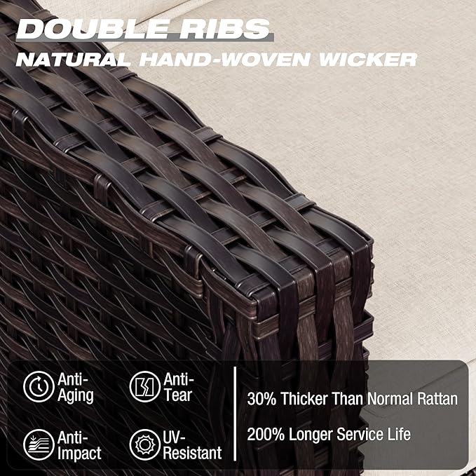 Joyside Wicker Patio Chairs Set of 2, Outdoor Rattan Furniture with Wide Armrest and Thick Cushions, Upgraded Large Size for Backyard, Garden, Poolside