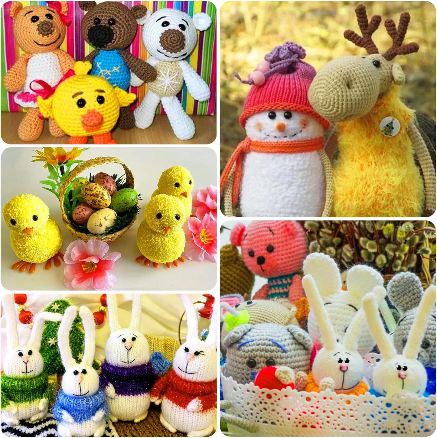 1000 Pcs 6-14mm Safety Eyes and Noses for Crochet, Black Plastic Safety Eyes with Washers, Craft Doll Eyes for Stuffed Animals, DIY Accessories, Assorted Sizes