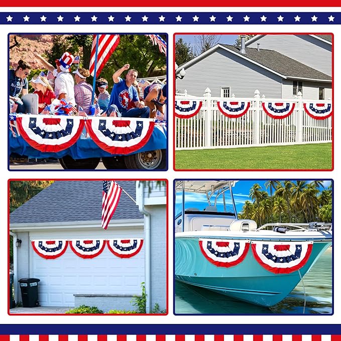 2x4 Ft American Bunting Flags Outdoor, USA Pleated Fan Flag for Outside, 4th of July Decorations Memorial Day Patriotic Flags Bunting Outdoor Indoor Decor (Set of 8)