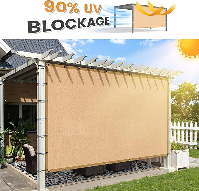 VICLLAX Shade Fabric Sun Shade Cloth with Every 2 FT Grommets for Patio Garden Pergola Cover Canopy 7x11 FT, Wheat
