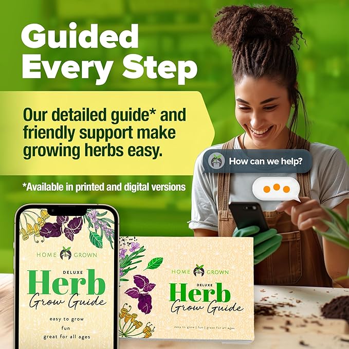 HOME GROWN Indoor Herb Garden Kit w/Glazed Ceramic Pot - Easy-to-Grow Kitchen Window Gardening Starter Set - Unique Housewarming Gift for Women, Mom, Gardeners, Friend, Her, Mother