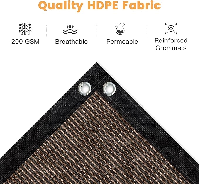 VICLLAX Shade Fabric Sun Shade Cloth with Every 2 FT Grommets for Patio Garden Pergola Cover Canopy 11x16 FT, Mocha