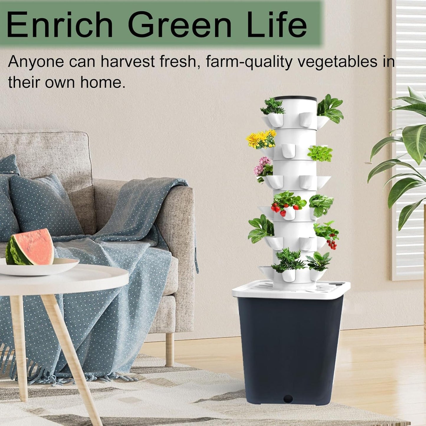 Hydroponics Tower Indoor Growing System Vertical Garden Planter Indoor Smart Garden Kit with Pump and Movable Water Tank Vegetable Plant Gift for Gardening Lover (30-Plants)