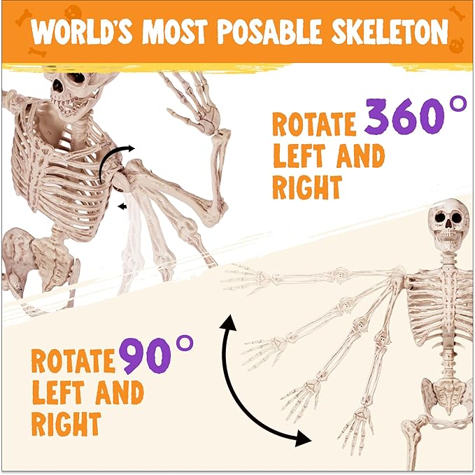 JOYIN 6.9 FT Halloween Skeleton Posable Plastic Full Body Realistic Human Bones with Movable Joints for Indoor Outdoor Halloween Props Spooky Scene Party Decorations（Yellow,No Screwdriver）