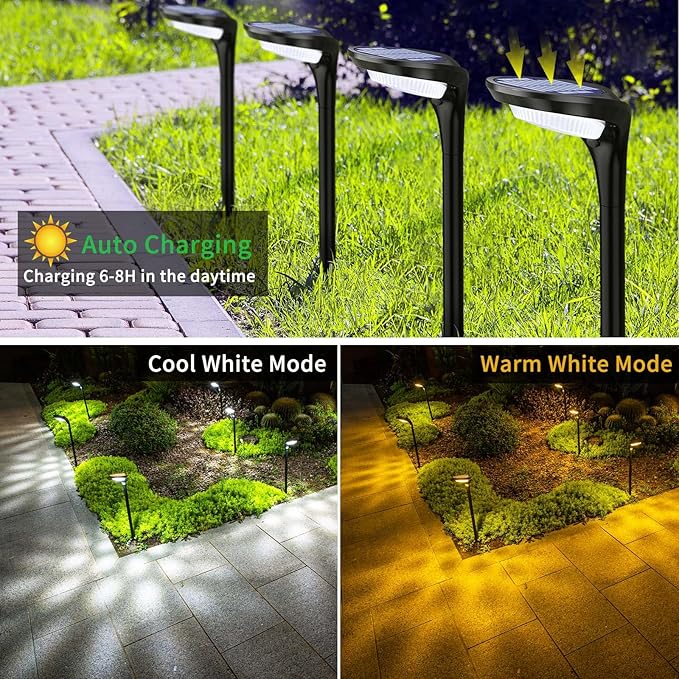 JSOT Solar Pathway Lights- 4 Pack Solar Outdoor Lights Waterproof Landscape Lighting Outdoor for Outside Garden Yard Backyard Driveway Walkway, Cool Light & Warm Light