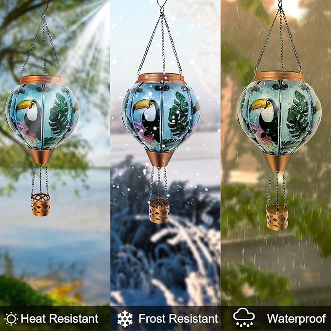 Hot Air Balloon Solar Lantern Waterproof Hanging Light with Flickering Flame for Decorative Garden Patio and Yard Decor