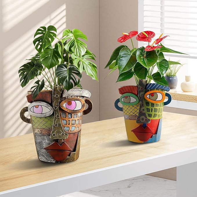 Brutalist Abstract Face Planters Pots Head, Unique Abstract Flower Pot, Funny Planters Decoration Flower Resin Face Flower Pot for Indoor and Outdoor Plants Colorful Funny Room Decor (Modern)