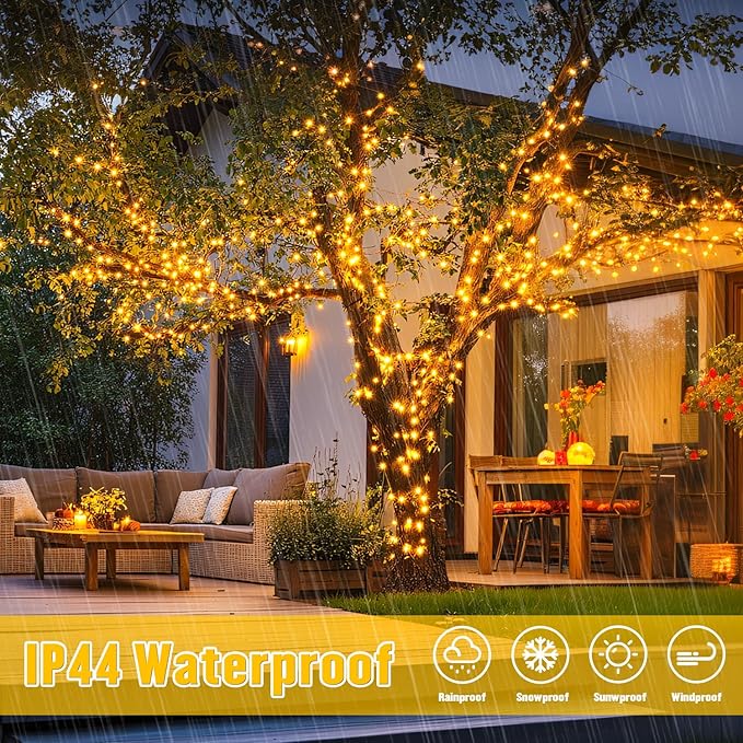 JMEXSUSS 2 Pack Solar String Lights Outdoor Waterproof, Each 33 FT 100 LED Solar Tree Lights Outdoor for Outside Tree Christmas Garden Patio Decor（Warm White）