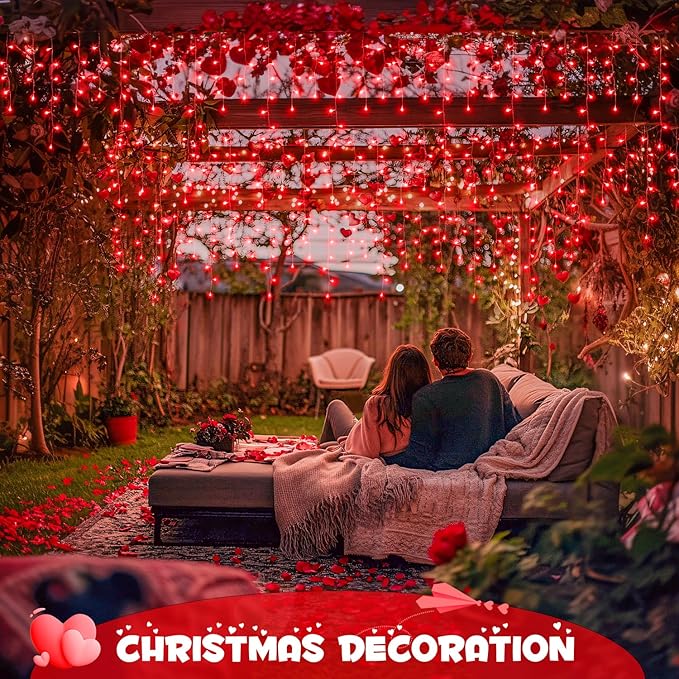 JMEXSUSS 400 LED Red Icicle String Lights, Connectable Red String Lights Indoor Outdoor with Remote, Red Christmas Lights for Room Fireplace Christmas Valentine Decorations, EXS-I-0400-R