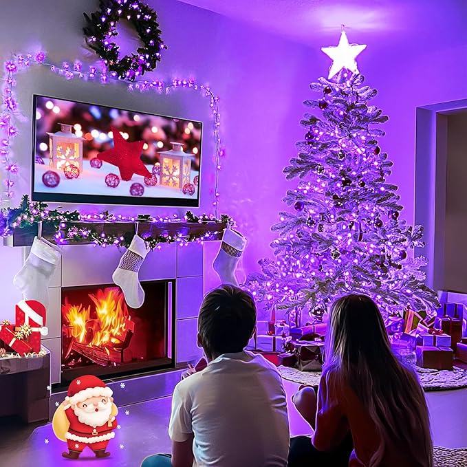 JMEXSUSS Connectable 100 LED Purple Halloween Lights Indoor, 8 Modes Plug in Purple Christmas String Lights Clear Wire, 33ft Christmas Tree Light Outdoor for Halloween Tree, Garden, Bedroom