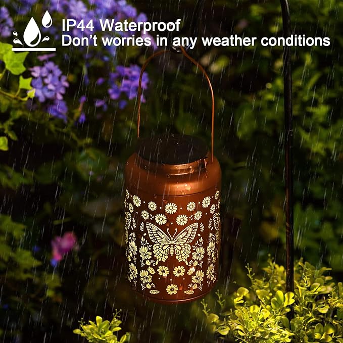 2 Pack Butterfly Solar Lanterns Outdoor Waterproof - Hanging Butterflies Solar Lights Garden Decor, Birthday Gifts for Women, Mom, Mothers Day Gifts, Outdoor Decor for Patio, Yard
