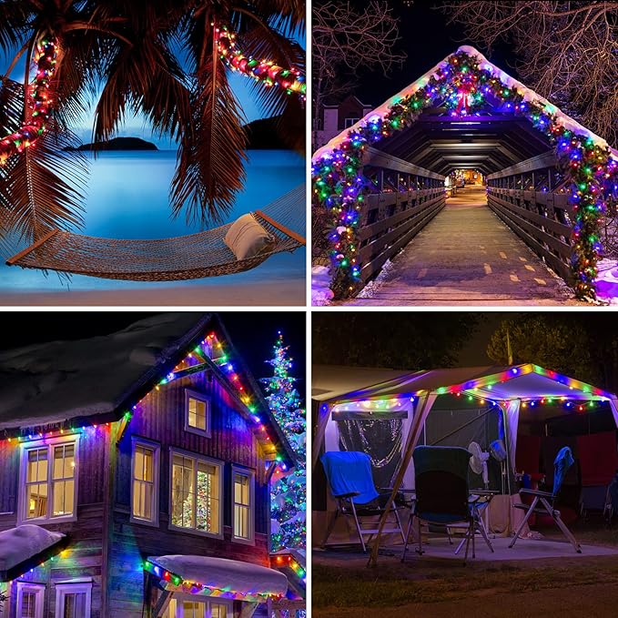 JMEXSUSS 4 Pack Solar Fairy Lights Outdoor, Each 66ft 200 LED Multicolor Fairy Lights Solar Powered 8 Modes, Copper Wire Mini Solar String Lights for Tree Garden Patio Party Christmas Decorations