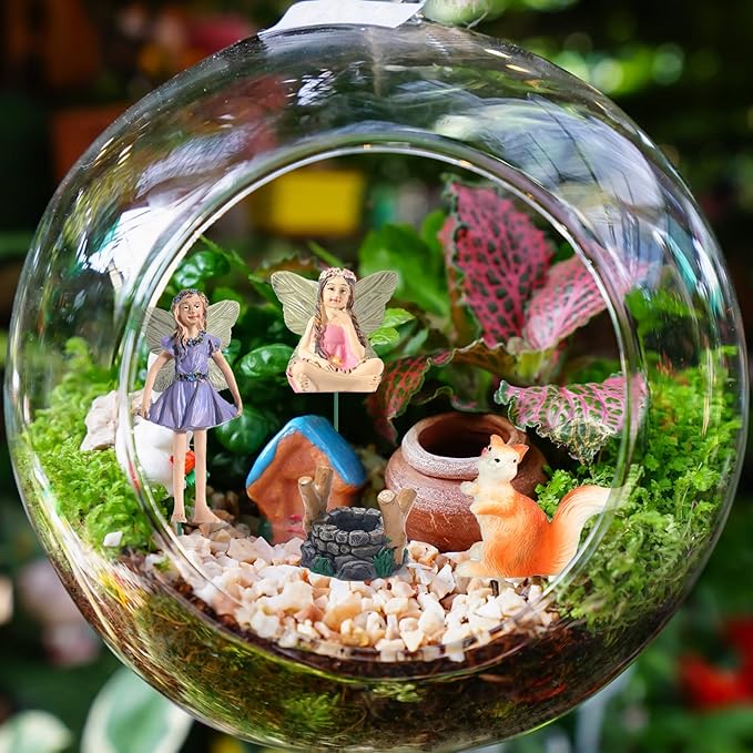 Roowest 19 Pcs Garden Accessories Garden Fairies Kit Miniatures Bunny Squirrel Owl Animals Cute Tiny Mushroom Mini Pond Bridge Figurine Miniature Micro Landscape Ornaments for DIY Home