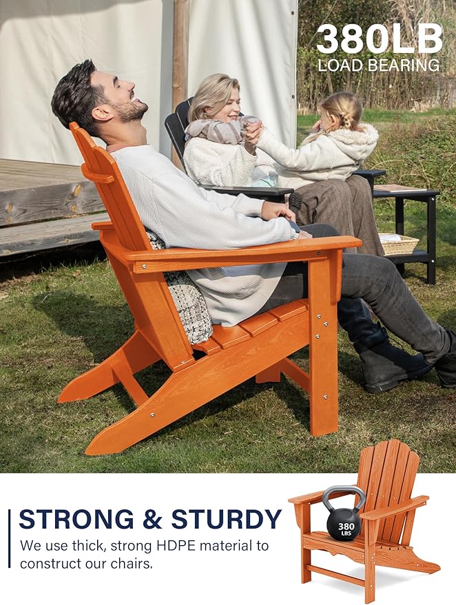 KINGYES HDPE Adirondack Chair Chair Set of 2, Classic All-Weather Adirondack Chair, Orange