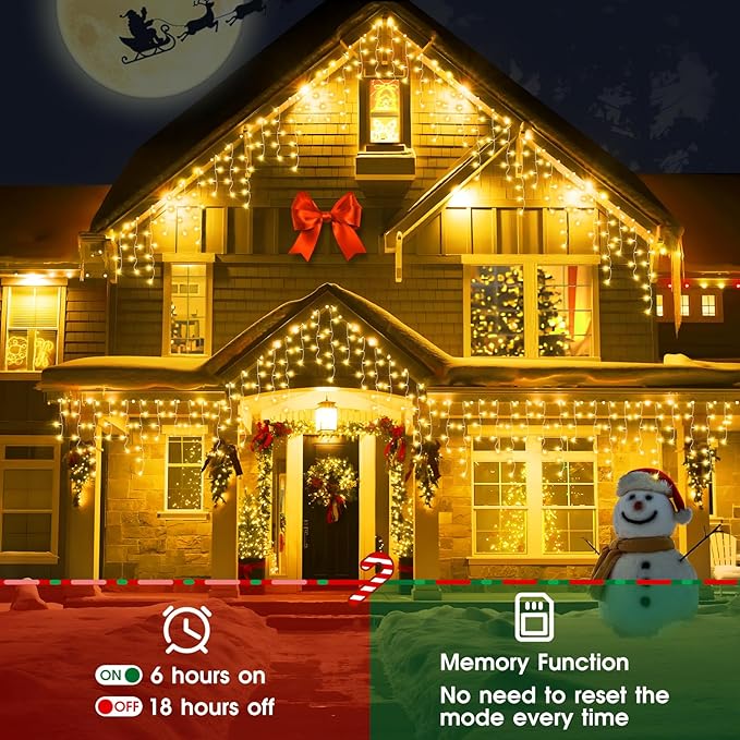 Hezbjiti 2Pack Total 800LED Ice Lights 32.8FT Christmas Lights String Lights Outdoor Decoration 8 Modes 75 Drops Fairy Lights for Eaves Party Yard Garden Xmas Decor