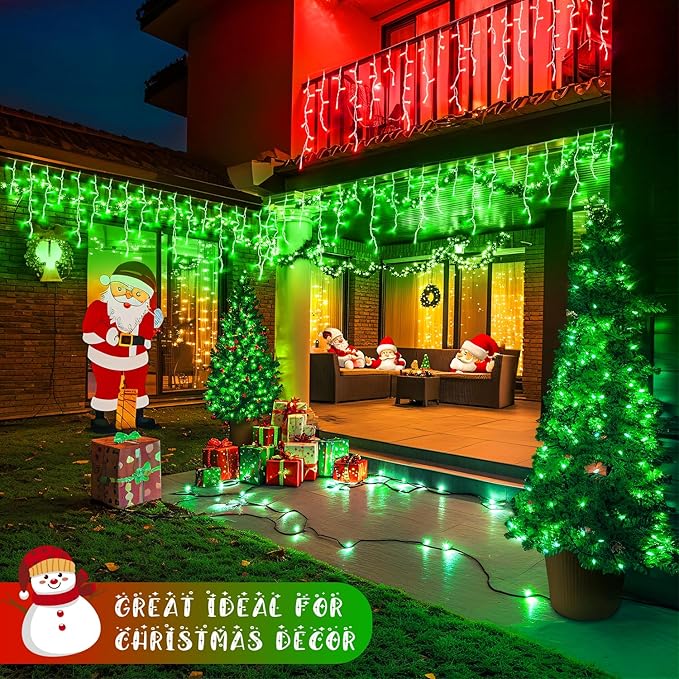 JMEXSUSS 400 LED Christmas Icicle Lights Outdoor, Red & Green Halloween Icicle Lights Clear Wire,Connectable String Lights Plug in for Christmas Party Outdoor Eaves Home Xmas Decorations