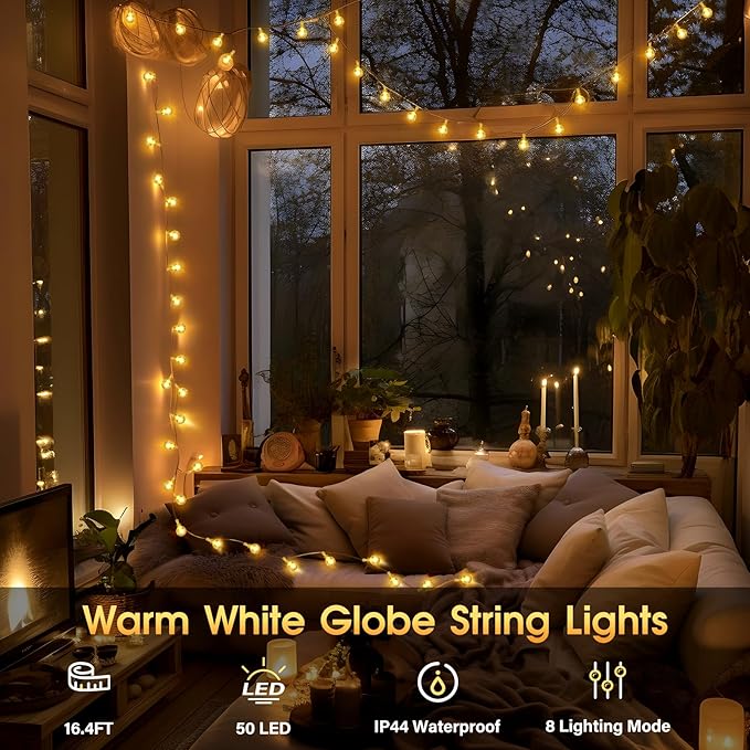 22.9ft 70LED Globe String Lights Outdoor, Crystal Fairy Light IP44 Waterproof Outdoor Hanging Decorative Lights for Home Tent Patio Garden Party Wedding Decor