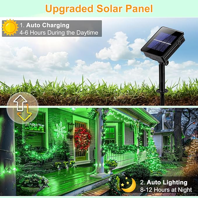 2 Pack Solar String Lights for Outside, Each 40Ft 120 LED Solar Lights Outdoor, 8 Modes Waterproof Solar Powered Twinkle Light for Backyard Patio Tree Party Garden Wedding Decoration, Green