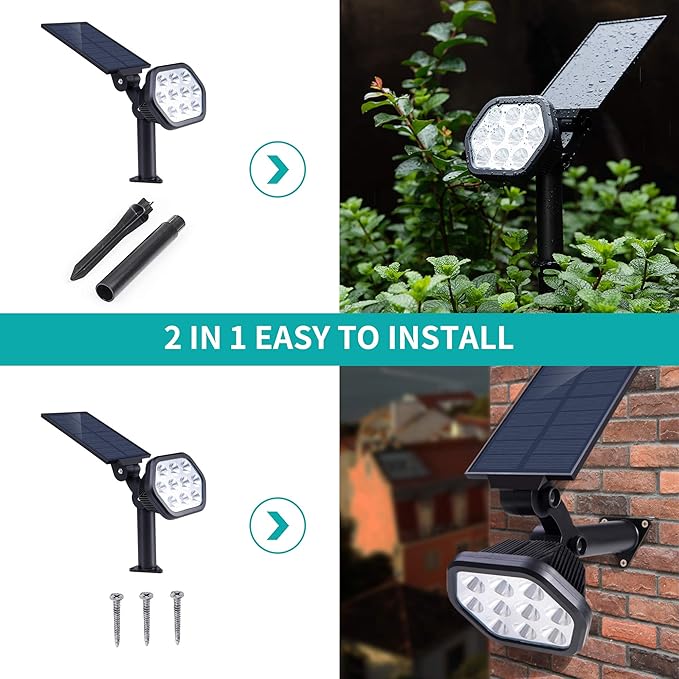 Nekteck Solar Lights Outdoor,10 LED Landscape Spotlights Powered Wall Lights 2-in-1 Wireless Adjustable Security Decoration Lighting for Yard Garden Walkway Porch Pool Driveway (6 Pack, Warm White)