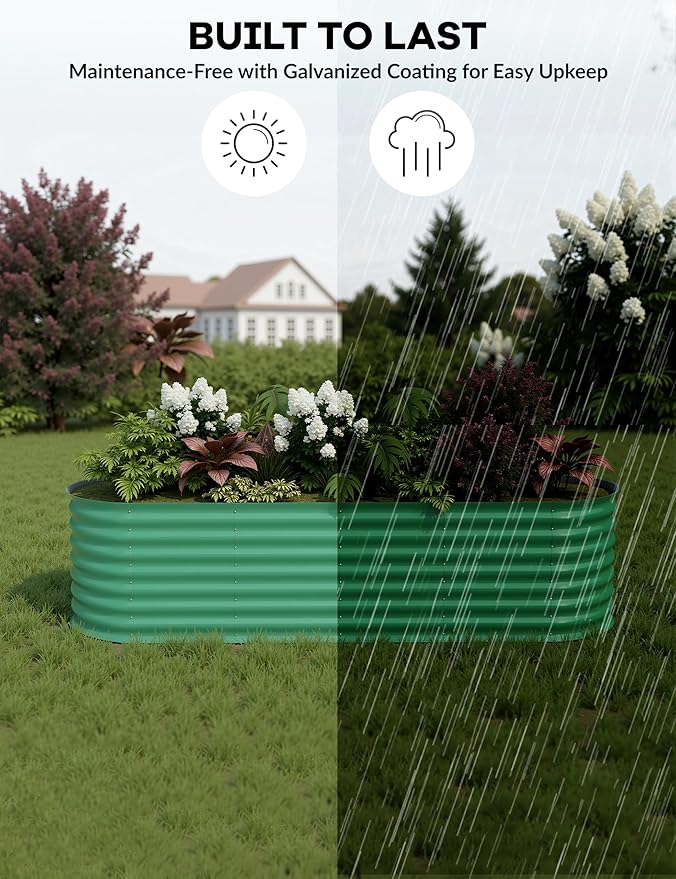 2 Pcs Raised Garden Beds Outdoor 8x4x2ft - Galvanized Steel Planter Box for Vegetables, Flowers, Rust-Resistant Garden Box, Easy Assembly Raised Beds, Durable Planters for Outdoor Plants, Green