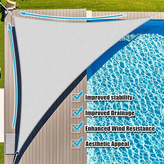 Amagenix Sun Shade Sail 7'X10'X12' Curved Edge Outdoor Shade Canopy Light Grey Breathable 95% UV Block Shade Cloth for Patio Garden Backyard (We Make Custom Size)
