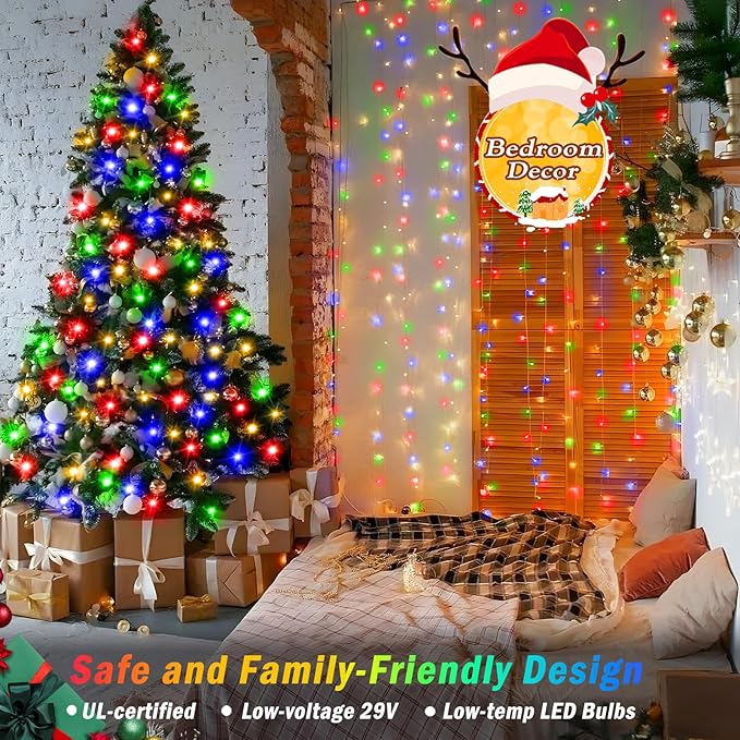 KNONEW 403ft 1000 LED String Lights Outdoor Christmas Lights 8 Modes & Timer Fairy Light Plug in Waterproof LED String Lights for Xmas Yard Tree Wedding Party Holiday Decorations (Multicolor)