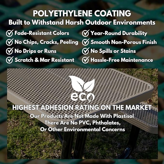 Heavy-Duty Portable Outdoor Picnic Table with Umbrella Hole, Punched Steel Commercial-Grade Patio Furniture Made in America (46" Round Top, Grey with Grey Frames)