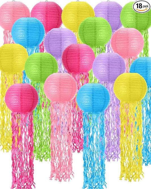 18 Pcs Jellyfish Paper Lanterns Mermaid Birthday Decorations Hanging Lantern Lamps for Ocean Theme Decor Under The Sea Party Supplies