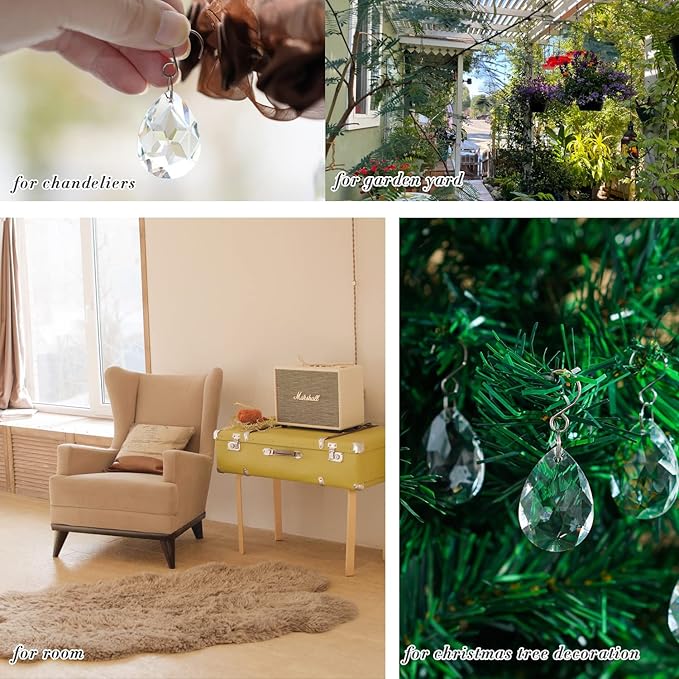 10pcs 38mm Clear Crystal Teardrops Chandelier Parts,Chandelier Crystal Prisms Pendants with Hook,Hanging Crystals for Lamp Window Christmas Tree Decoration Suncatcher